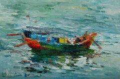 JiWei Chen Landscape Original Oil On Canvas "Fishing Boat"