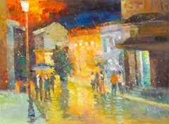 Jiwei Chen Landscape Original Oil On Canvas "Night in Town"