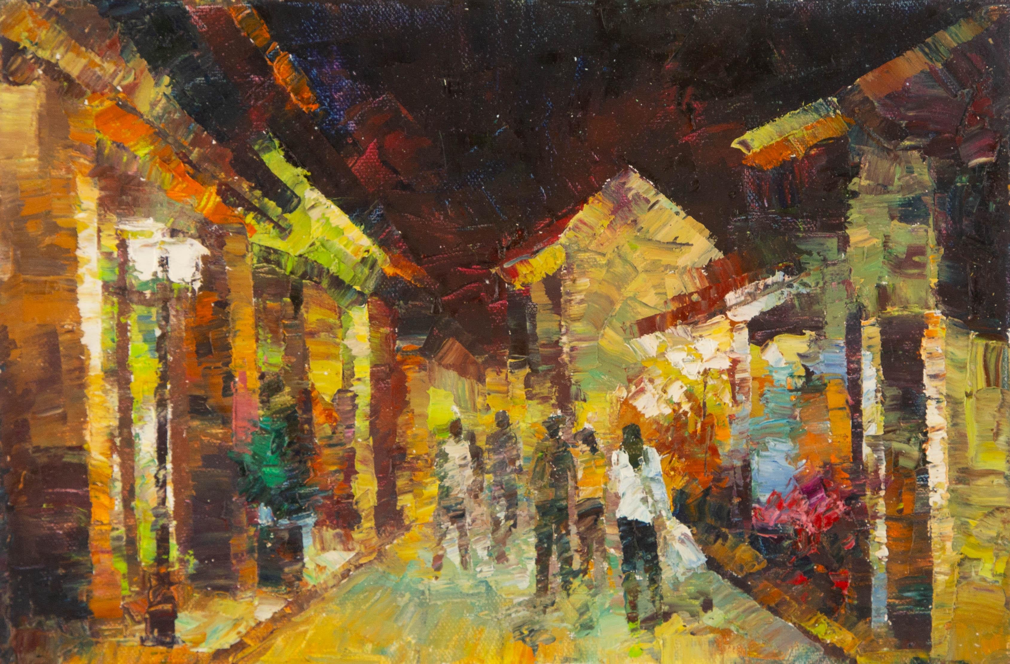 Jiwei Chen Landschaft Original Öl auf Leinwand "Nacht in Townes II"
