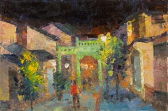 Jiwei Chen Landschaft Original Öl auf Leinwand "Nacht in Townes III"