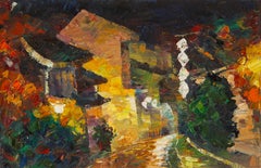 Jiwei Chen Landscape Original Oil On Canvas "Night in Town IV"