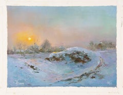 Jiwei Chen Landscape Original Oil On Canvas "Snow at Dawn" (Neige à l'aube)