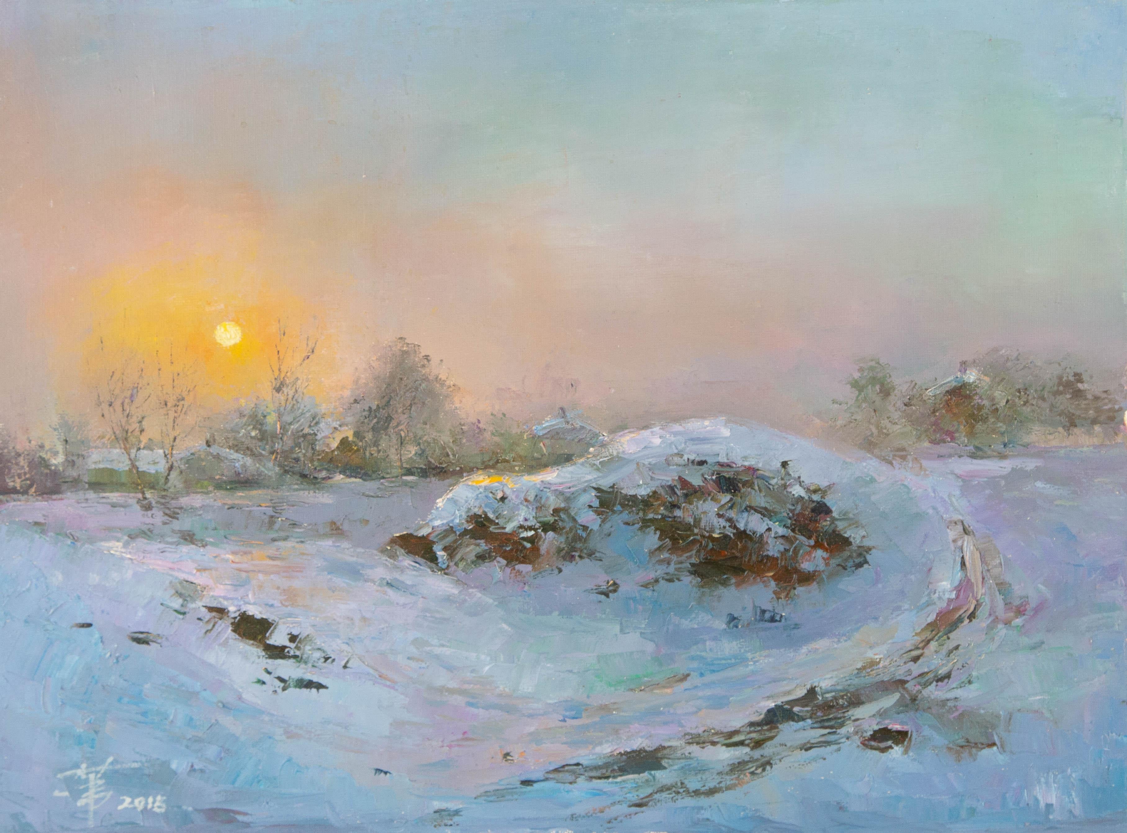 Jiwei Chen Landschaft Original Öl auf Leinwand "Schnee in der Morgendämmerung"