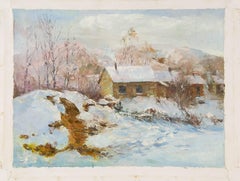 Paesaggio di Jiwei Chen Olio originale su tela "Villaggio di neve