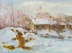 Paesaggio di Jiwei Chen Olio originale su tela "Villaggio di neve