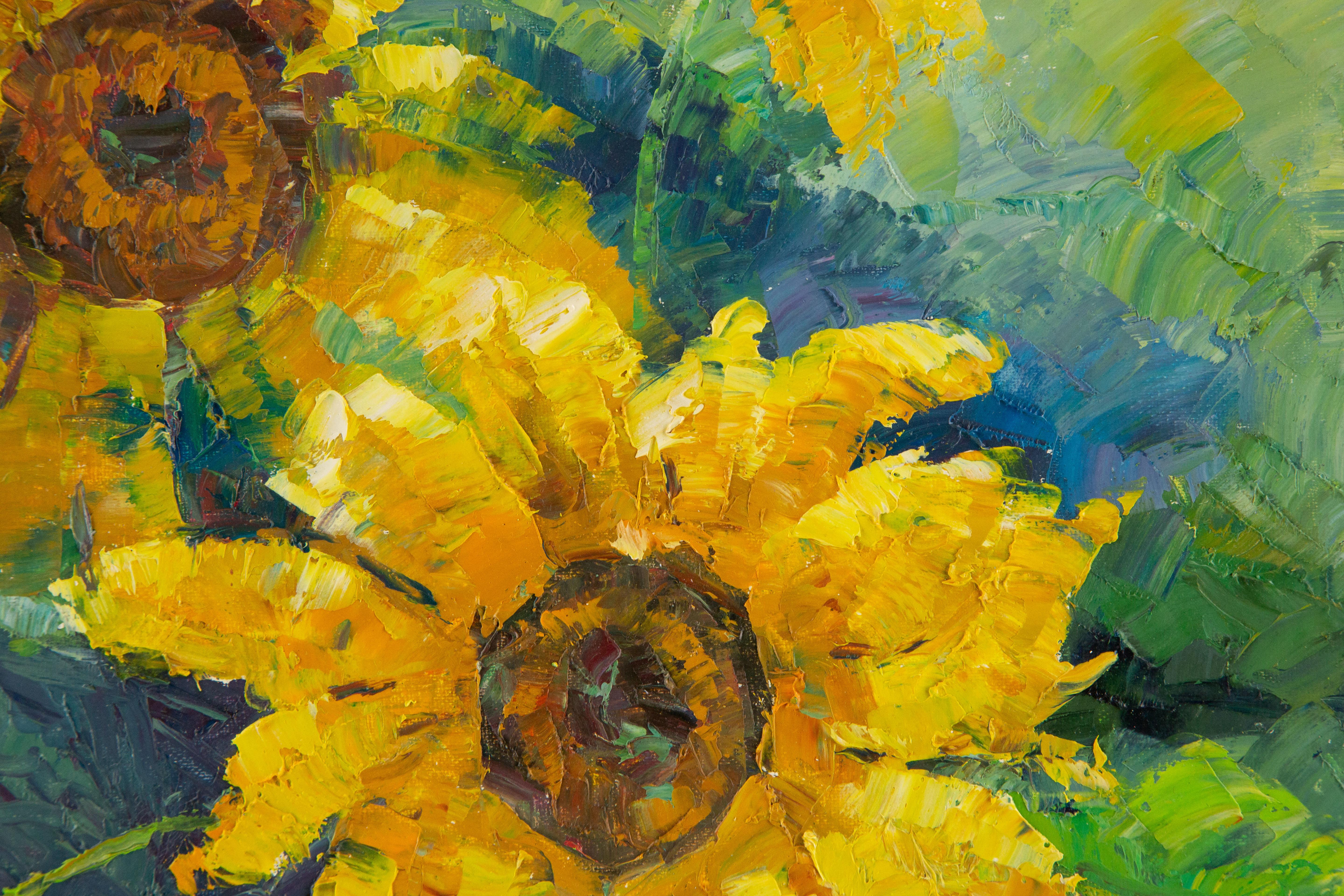  Titel: Sonnenblumen
 Medium: Öl auf Leinwand
 Größe: 19,25 x 15,25 Zoll
 Rahmen: Einrahmungsmöglichkeiten vorhanden!
 Zustand: Das Gemälde scheint in ausgezeichnetem Zustand zu sein.
 Hinweis: Dieses Gemälde ist nicht aufgespannt.
 Jahr: 2015
