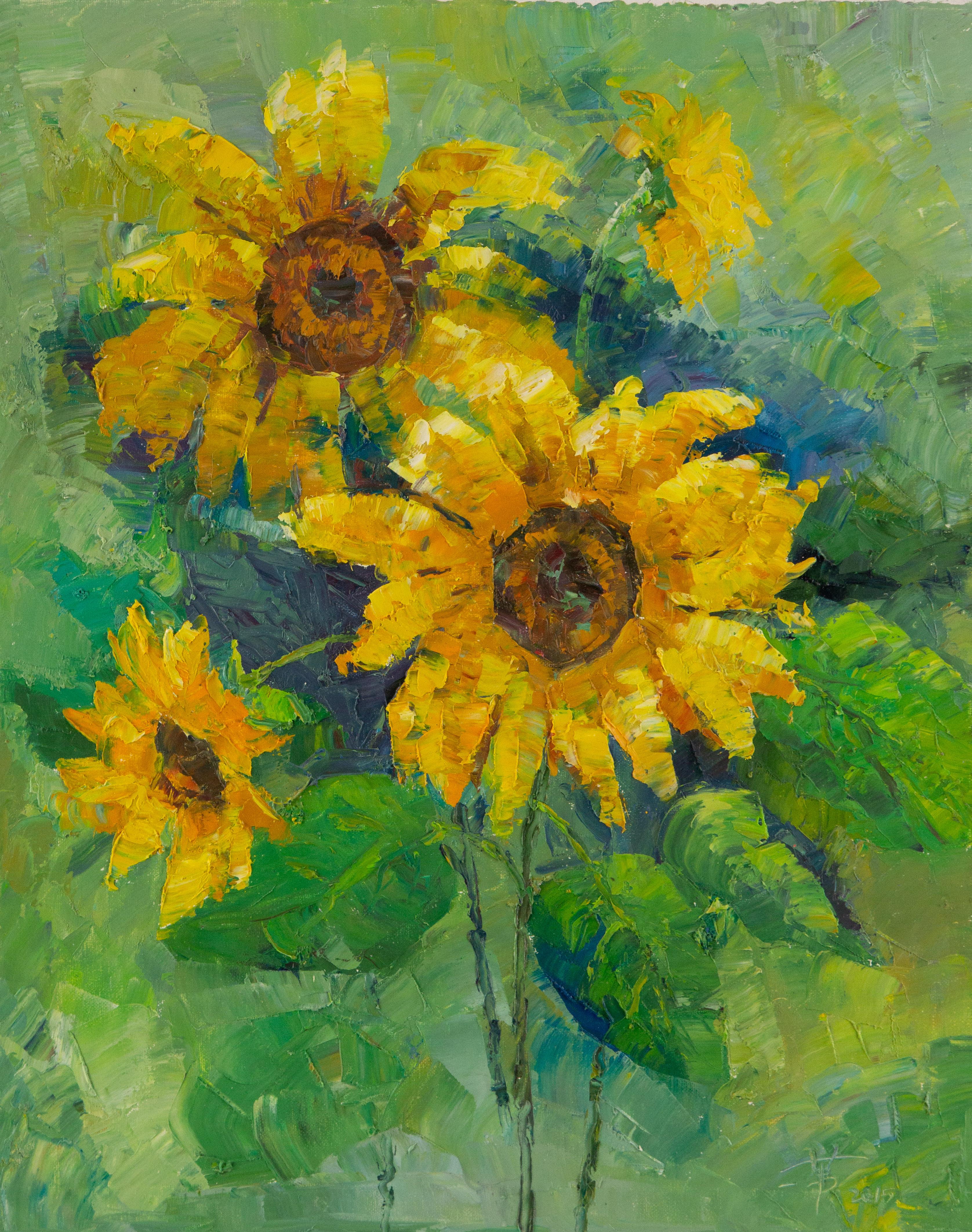 Jiwei Chen Stillleben Original Ölgemälde auf Leinwand „Sonnenblumen“
