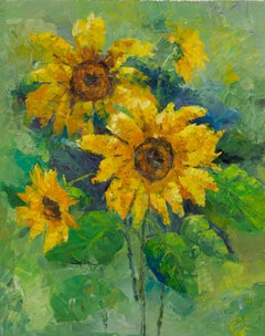 Jiwei Chen Stillleben Original Ölgemälde auf Leinwand „Sonnenblumen“