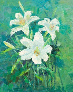 Nature morte de Chen, peinture à l'huile originale "Lys blanc".