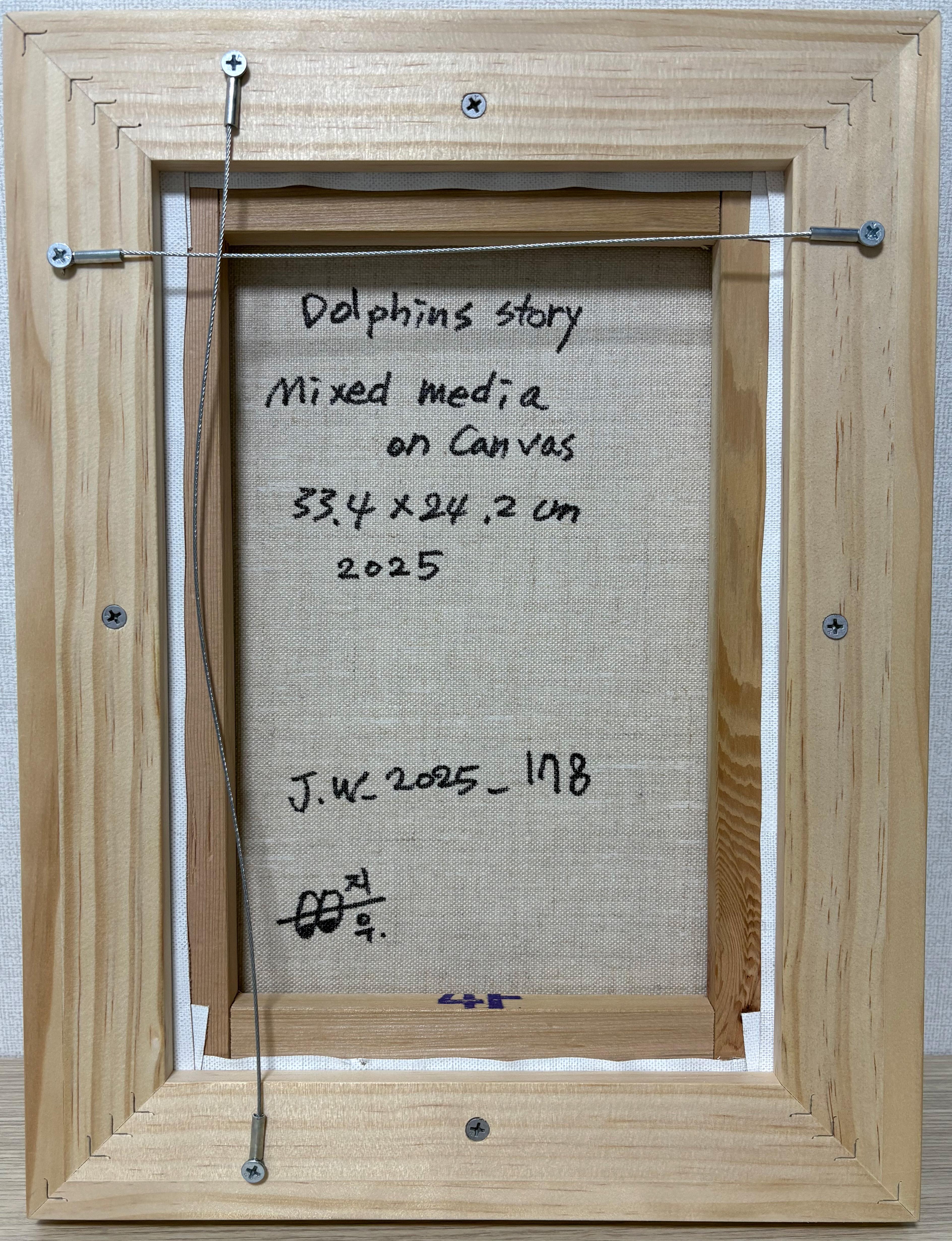 Arte contemporanea coreana di Jiwoo Oh - Pace nei delfini in vendita 1