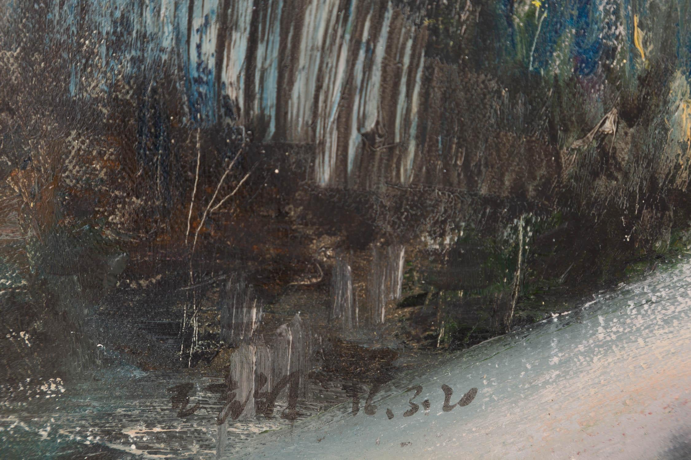 JiXiang Wang Impressionistisches Original Ölgemälde auf Leinwand „Village Entrance“ von JiXiang Wang im Angebot 6