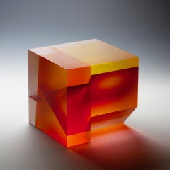 Contemporary Glass Sculpture, Minimalist Design, Optical, Color Laminated Inside