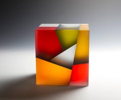 Sculpture contemporaine en verre optique avec lamination intérieure