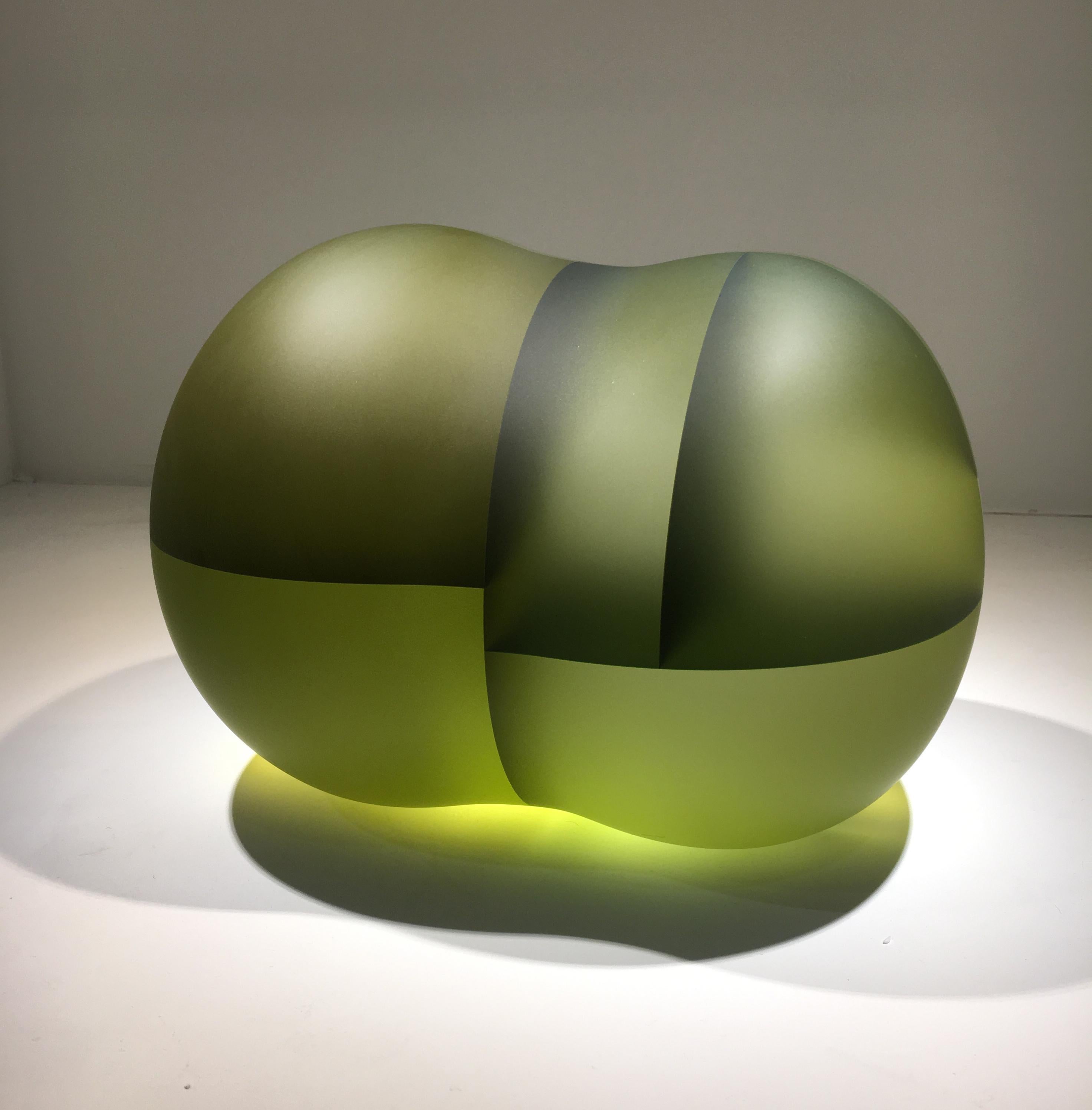 Green Cosmarium Segmentation, Cut and Carved Color Laminated Optical Glass - Sculpture by Jiyong Lee