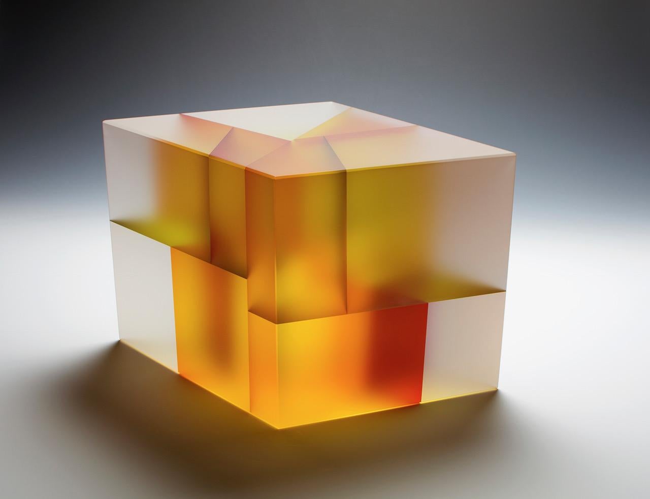 Jiyong Lee Abstract Sculpture - Isosceles Trapezohedron Segmentation, Contemporary Carved Glass Sculpture
