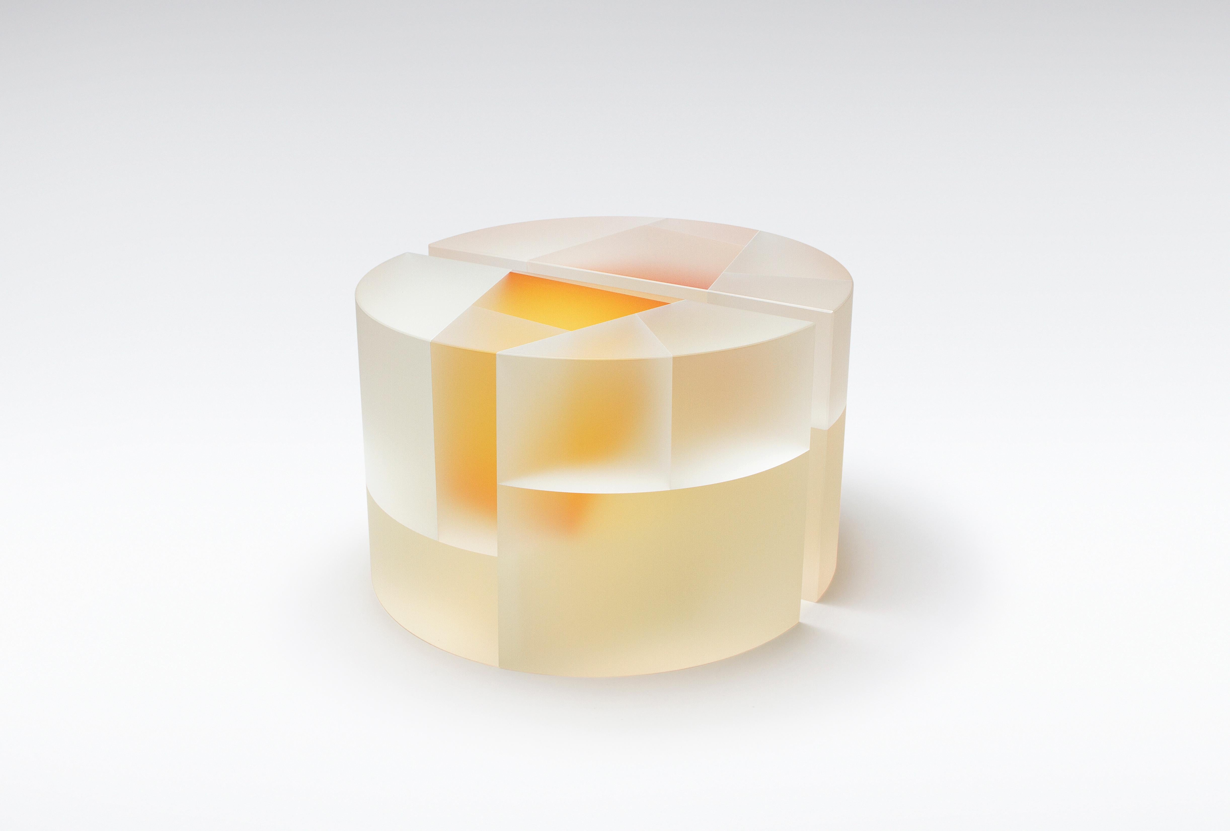 Jiyong Lee Abstract Sculpture - Carved Optical Glass Sculpture, Minimalist, Elegant, Contemporary Art, "Mitosis"
