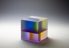 "Multi-color Cube", Optical Glass Sculpture, Laminated Interior