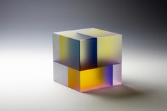 "Multi-color Cube", Optical Glass Sculpture, Laminated Interior