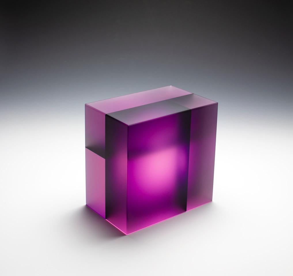 Jiyong Lee Abstract Sculpture - "Purple Pink Cuboid Segmentation", Contemporary, Carved, Glass, Sculpture, Color