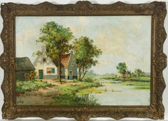J.J. Bruin - Signed and Framed Early 20th Century Oil, River Cottage