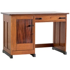 Antique J.J. Buskes Art Deco Desk in Oak and Macassar Ebony, Netherlands, 1925