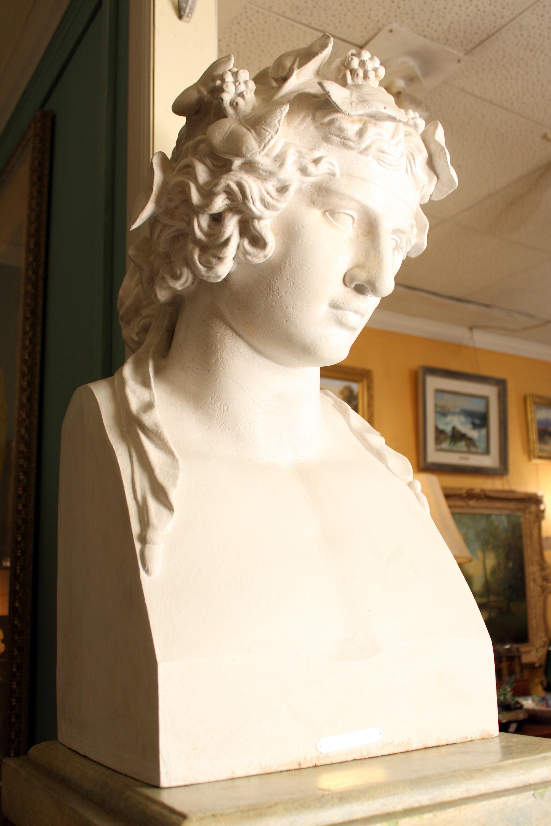 French J.J. Ducel painted cast iron Bust and faux marble Pedestal