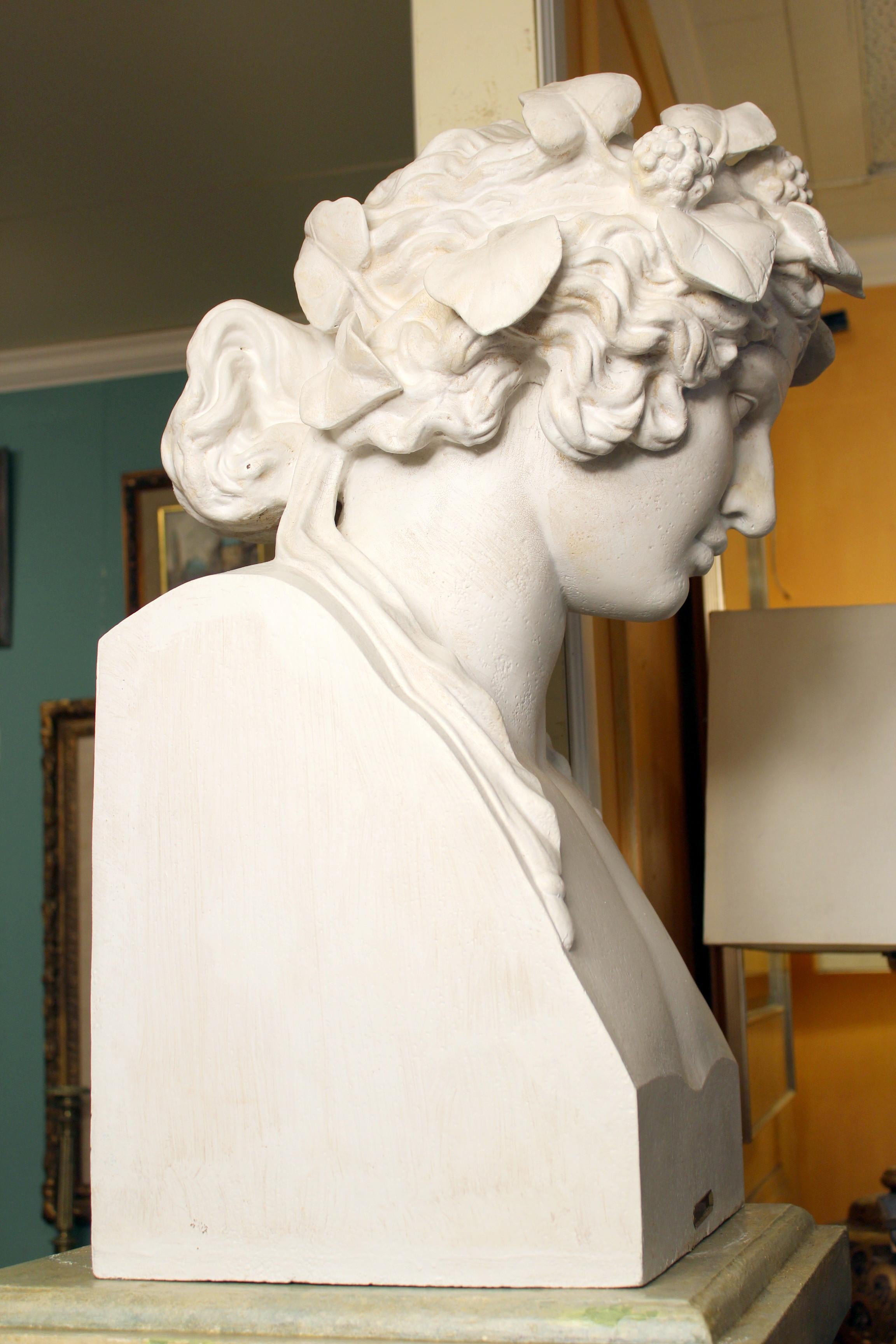 J.J. Ducel painted cast iron Bust and faux marble Pedestal In Good Condition In Laguna Beach, CA