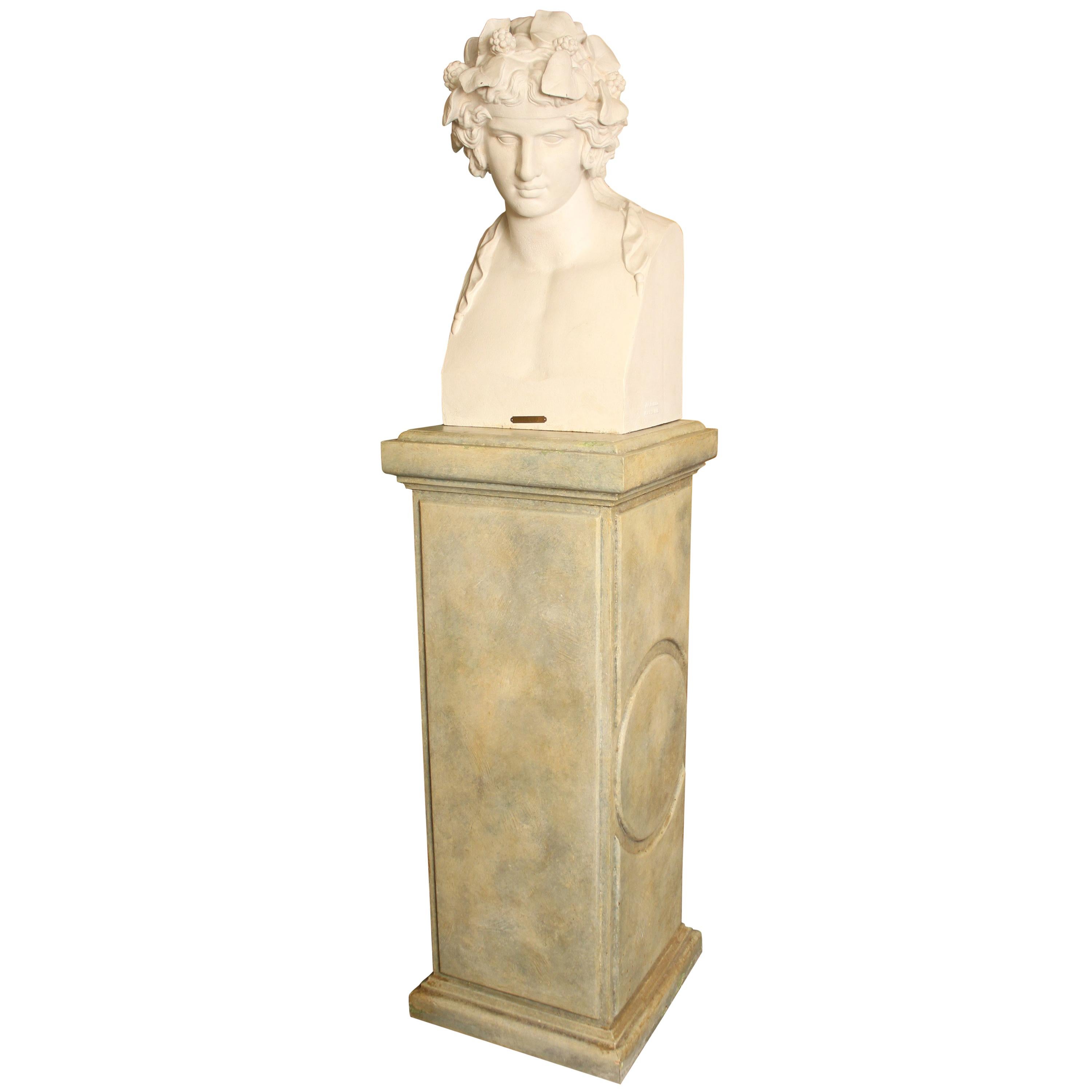 J.J. Ducel painted cast iron Bust and faux marble Pedestal