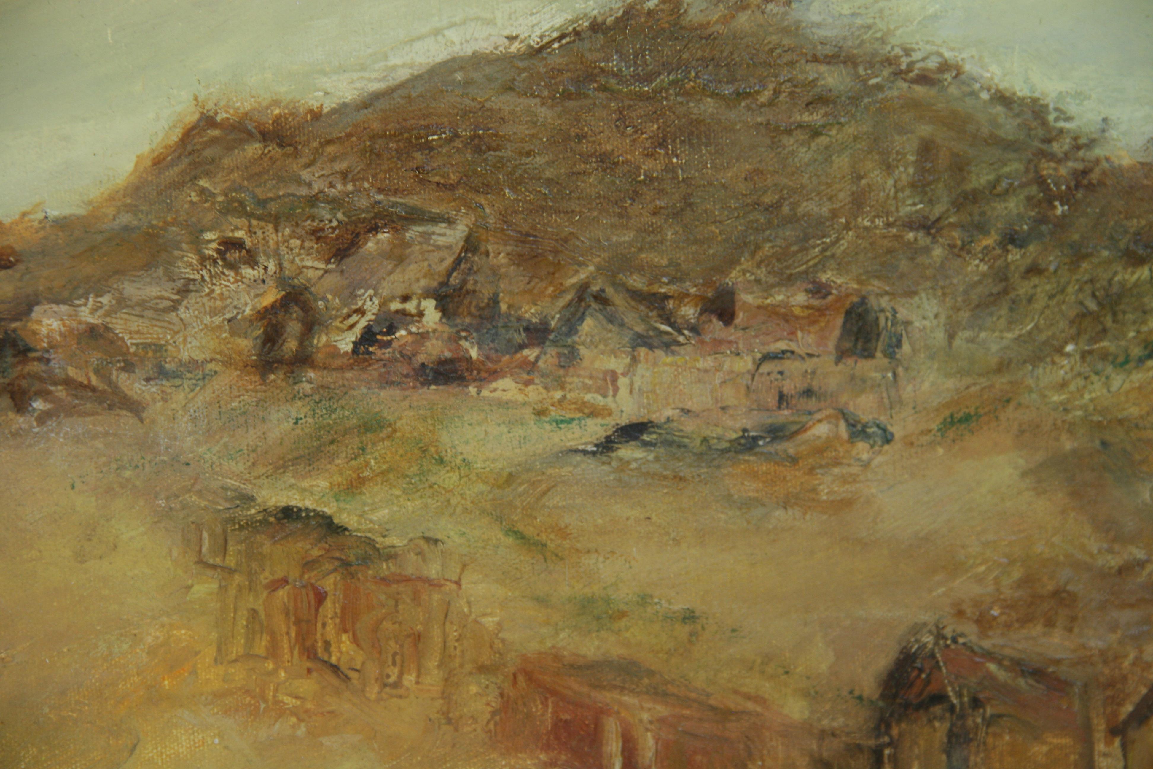 Antique Western Oil Painting Arizona Abanded Mining Camp 1930 For Sale 1