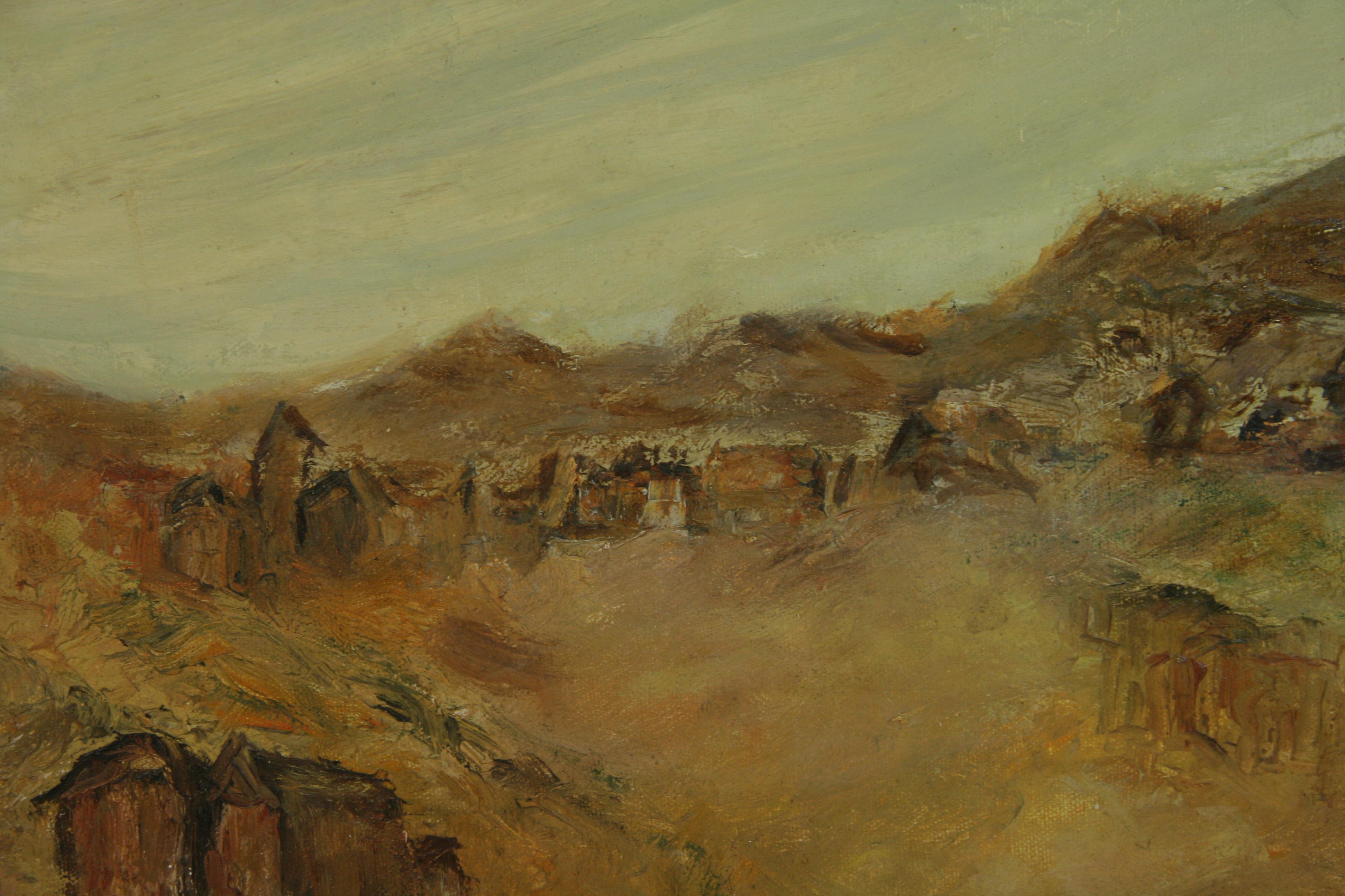 Antique Western Oil Painting Arizona Abanded Mining Camp 1930 For Sale 3