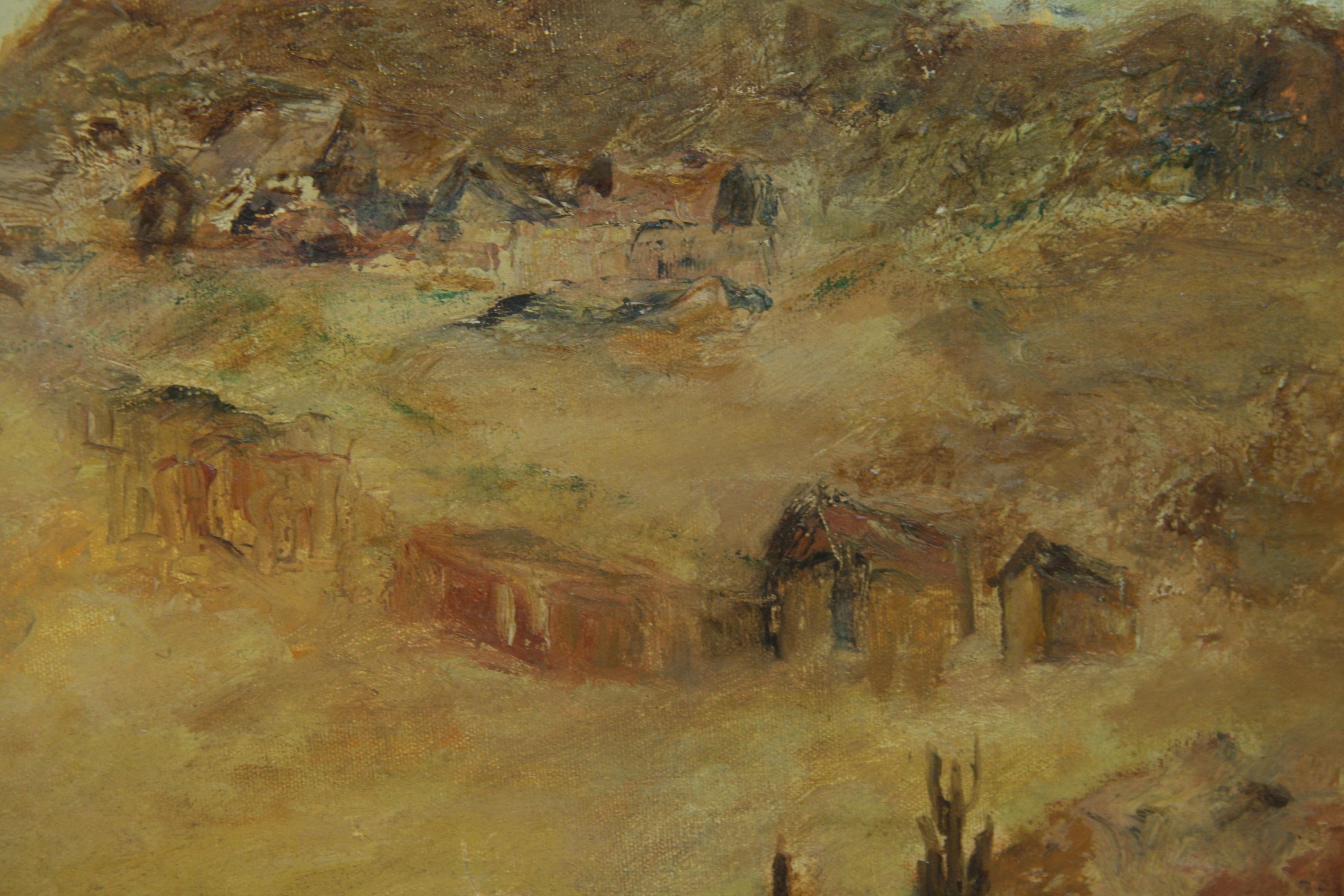 Antique Western Oil Painting Arizona Abanded Mining Camp 1930 For Sale 4
