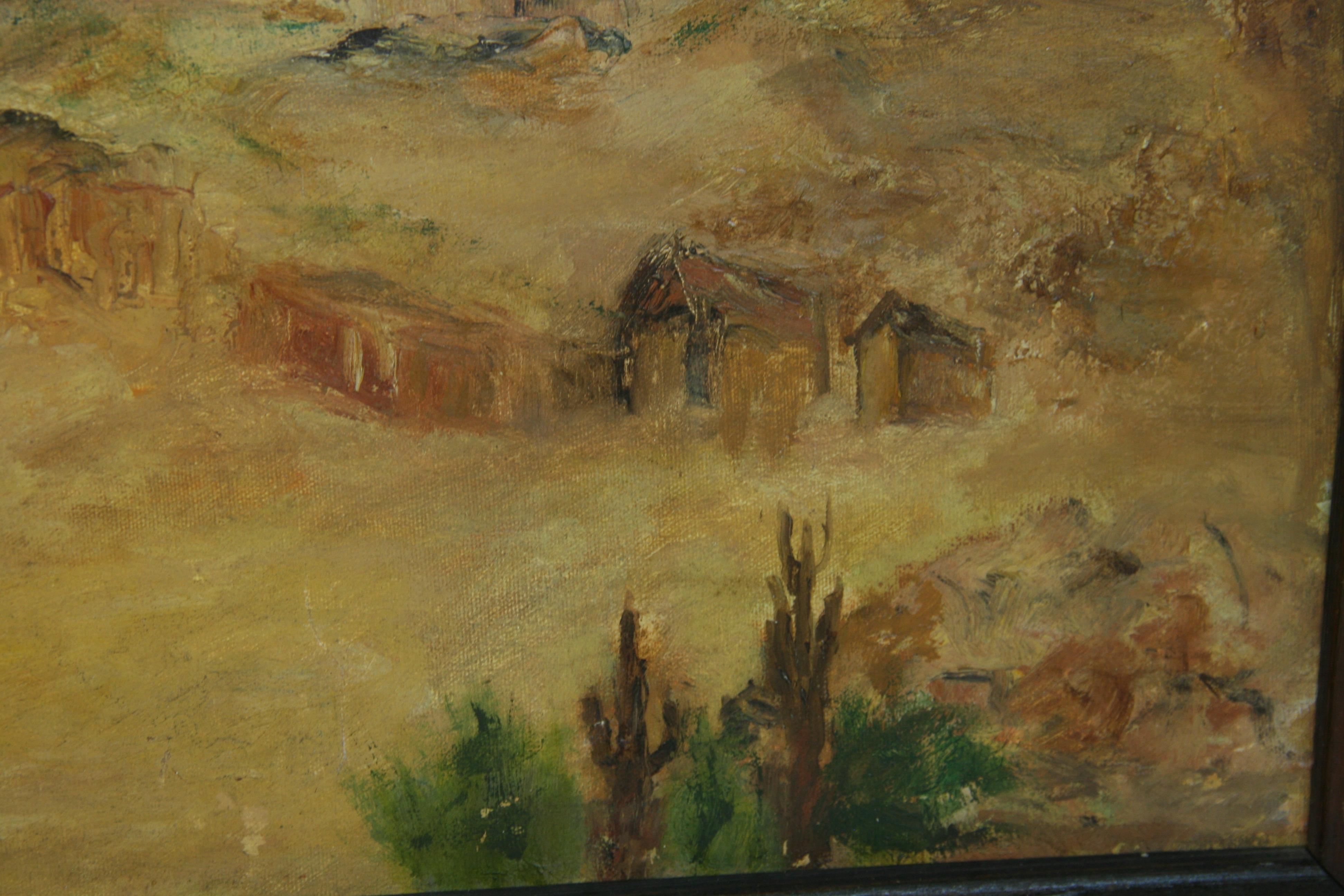 Antique Western Oil Painting Arizona Abanded Mining Camp 1930 For Sale 5