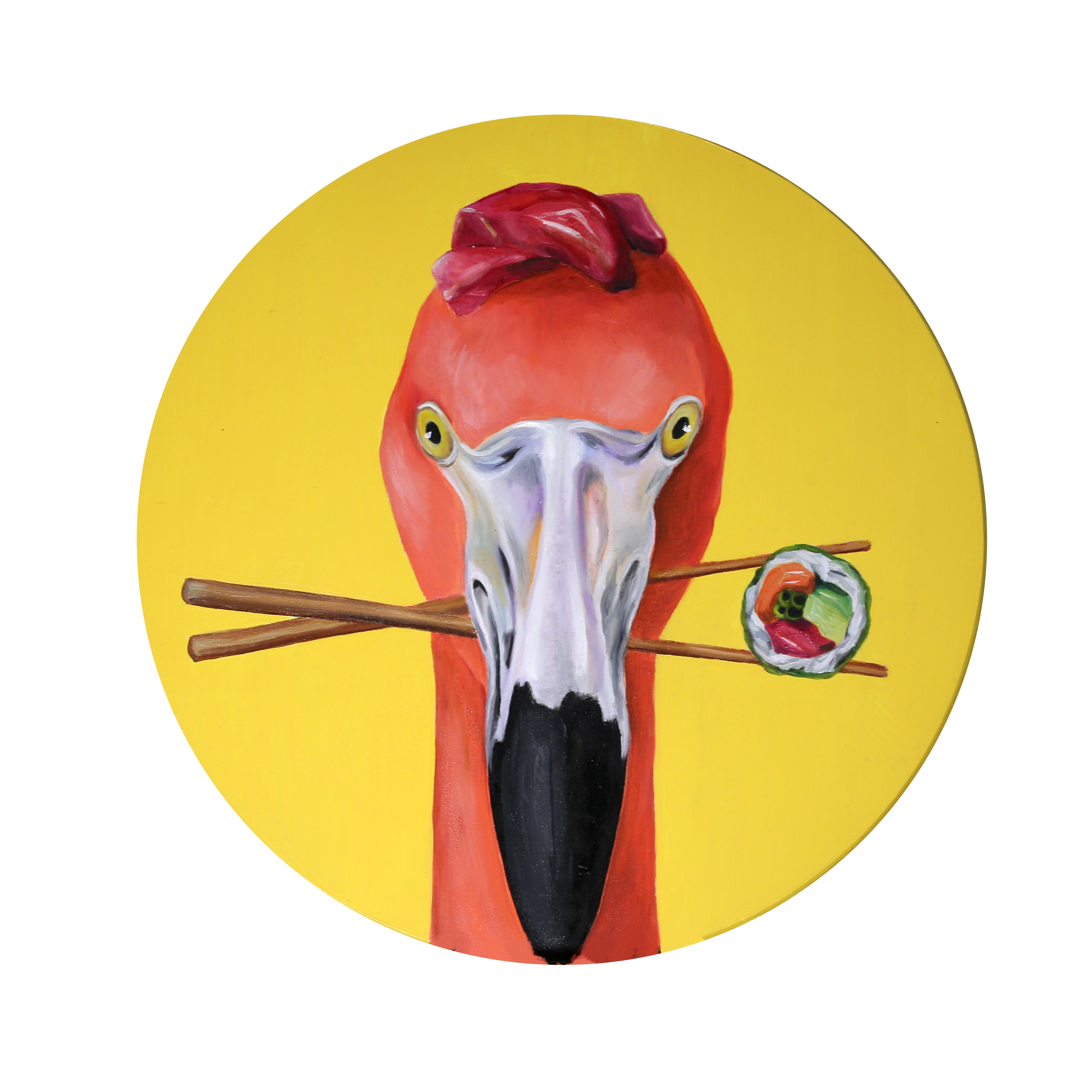 JJ  Galloway Animal Painting - Flamingo's Sushi Snack