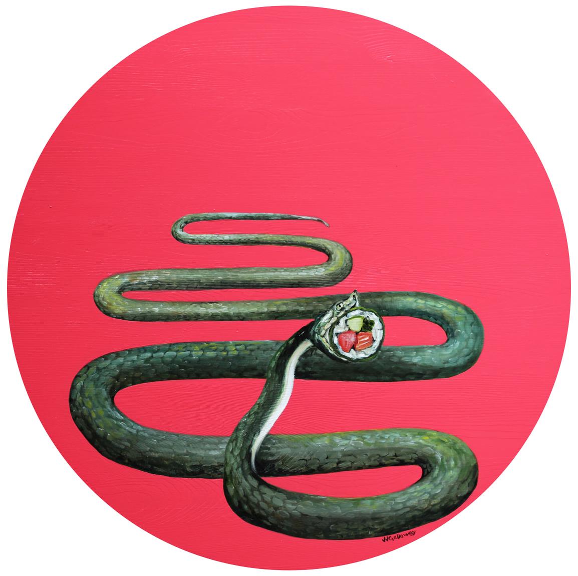 JJ  Galloway Animal Painting - Sushi Snake Salmon