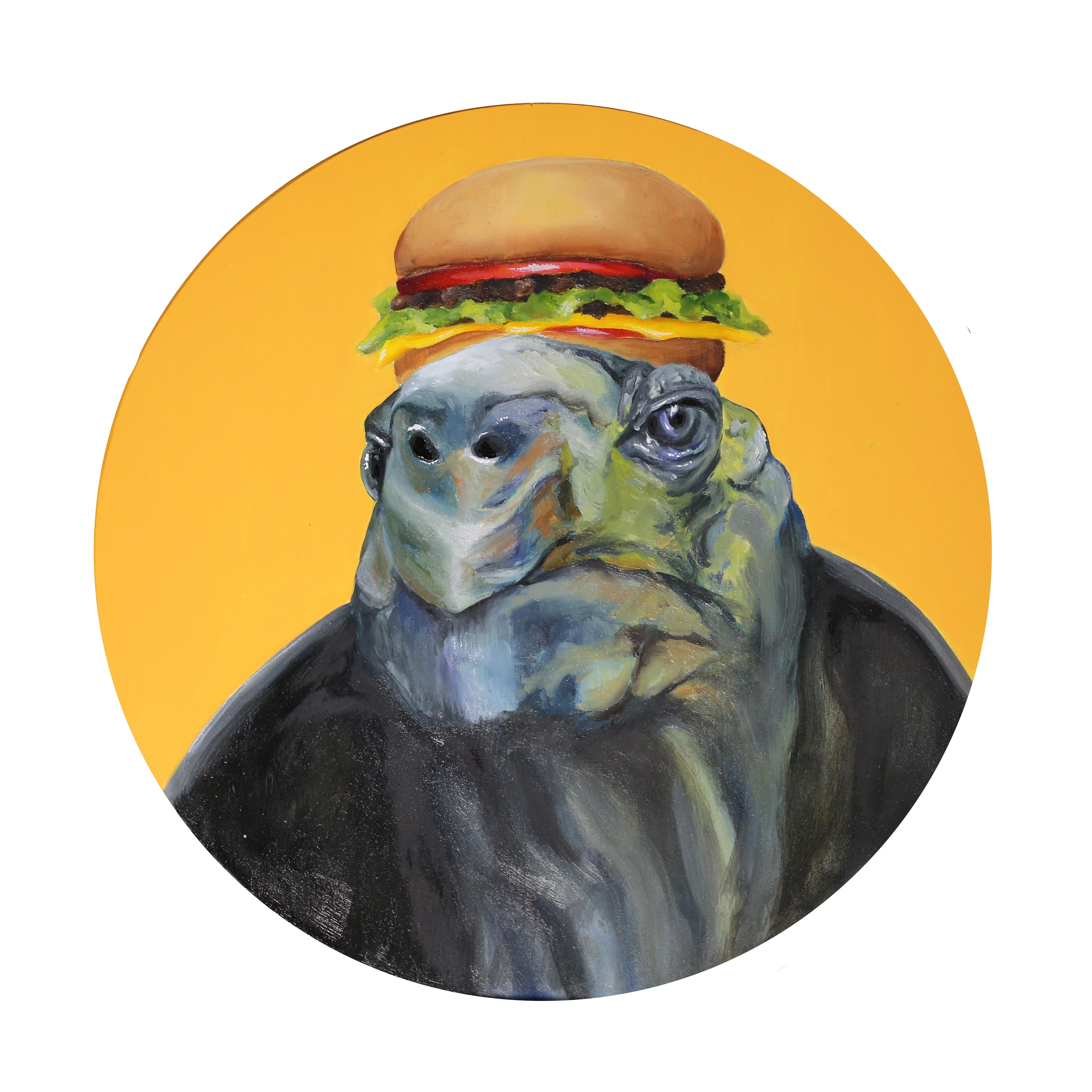 JJ  Galloway Animal Painting - Turtle with a Burger Crown