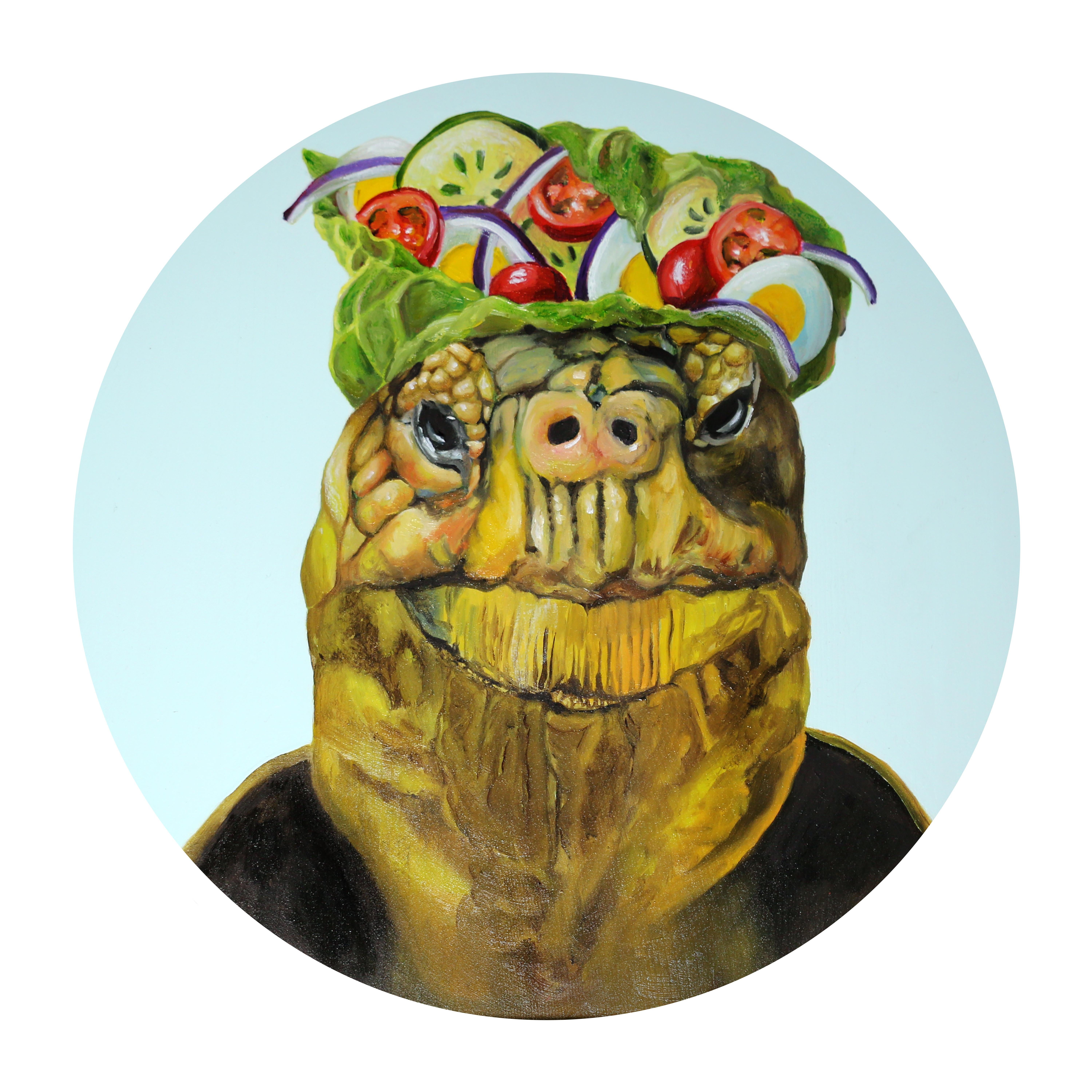 JJ  Galloway Animal Painting - Turtle with a Salad Crown