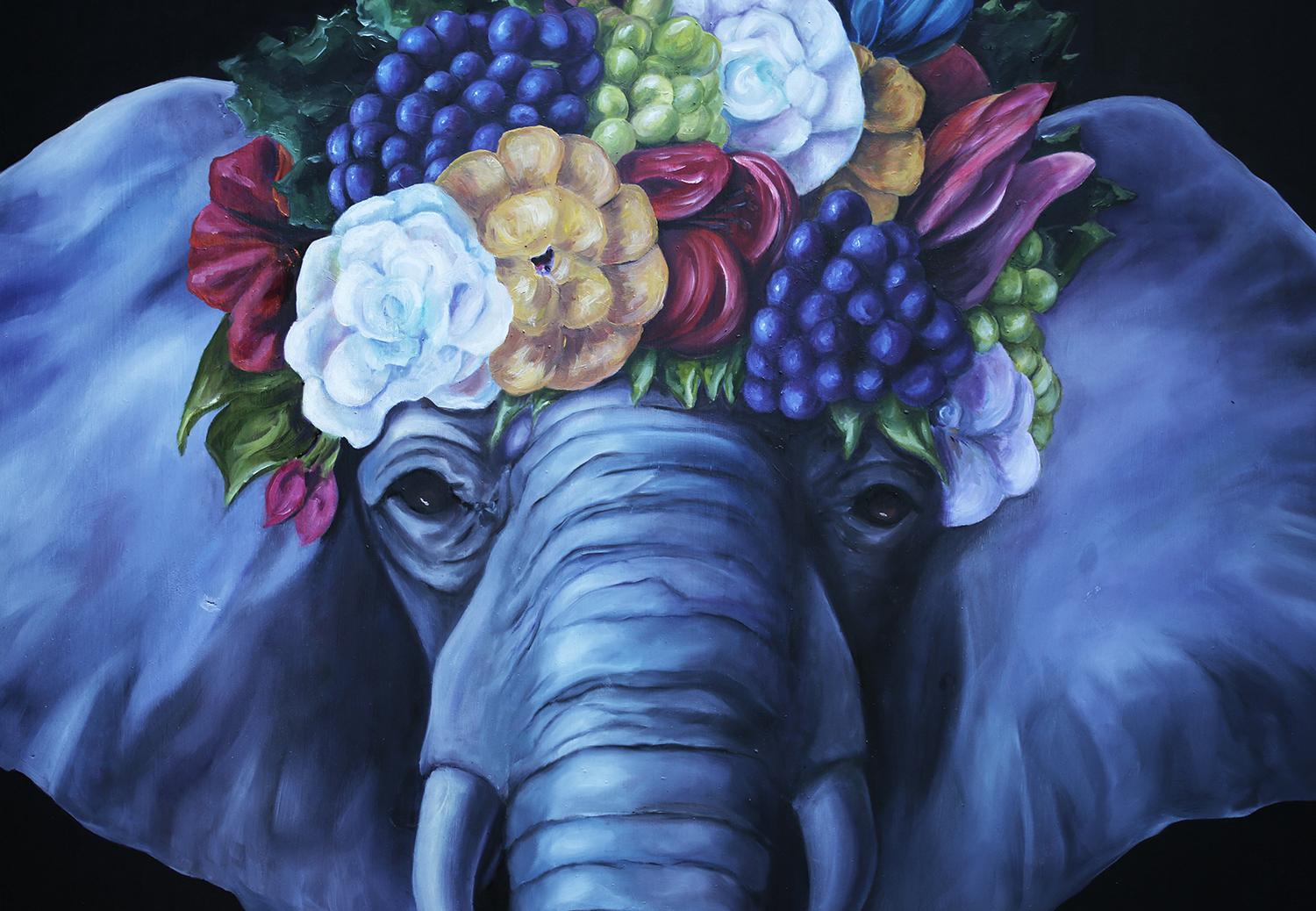 Elephant Queen - original artwork animal figurative realist pop art wild life - Painting by JJ Galloway