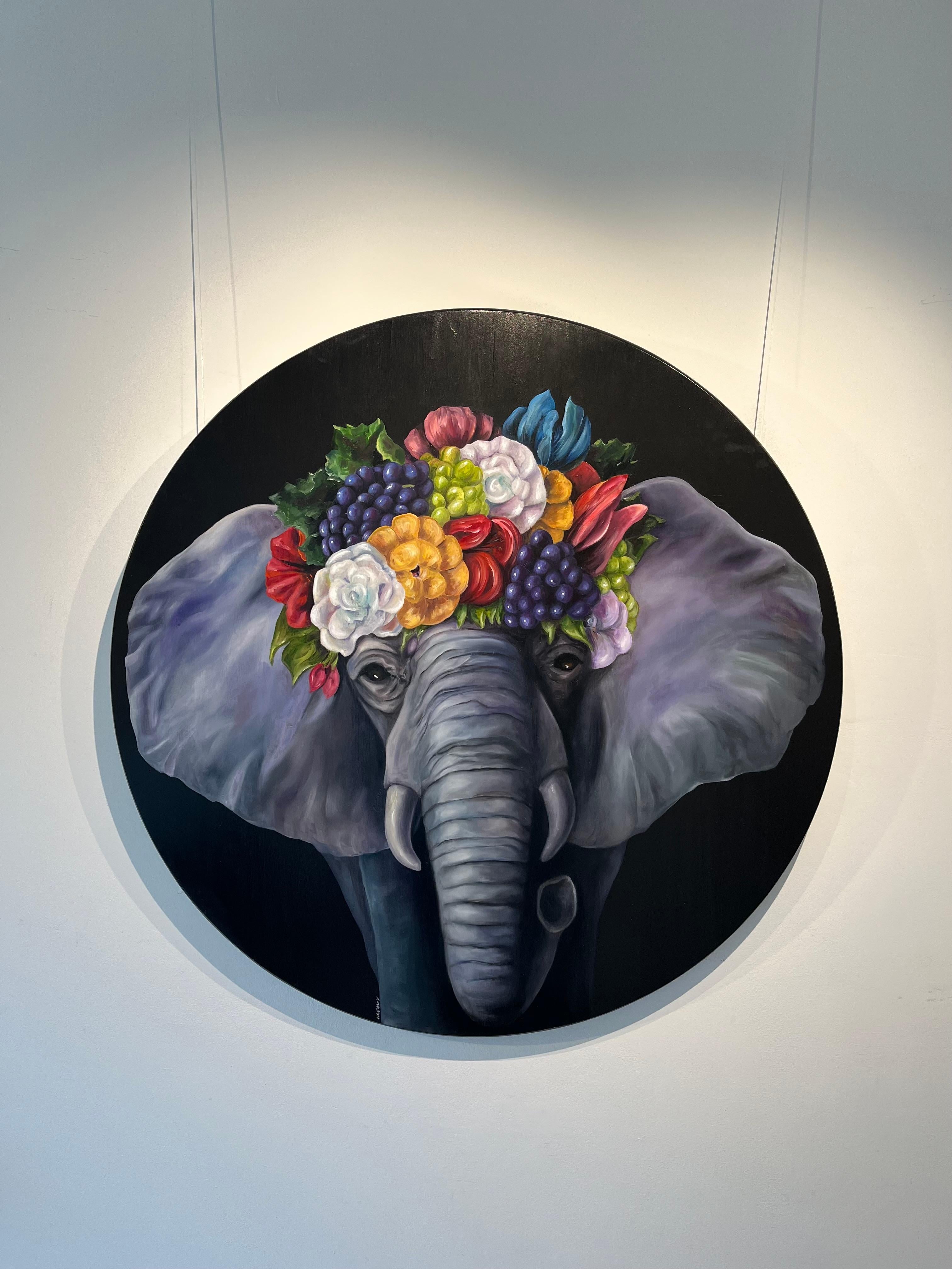 
I wanted to make sure the elephant in this piece was coming forward out of the dusk. With the deep colours in the flower crown and the elephants body I was able to lose some of the hard edges in places. Before I turned to art full time in 2000, I