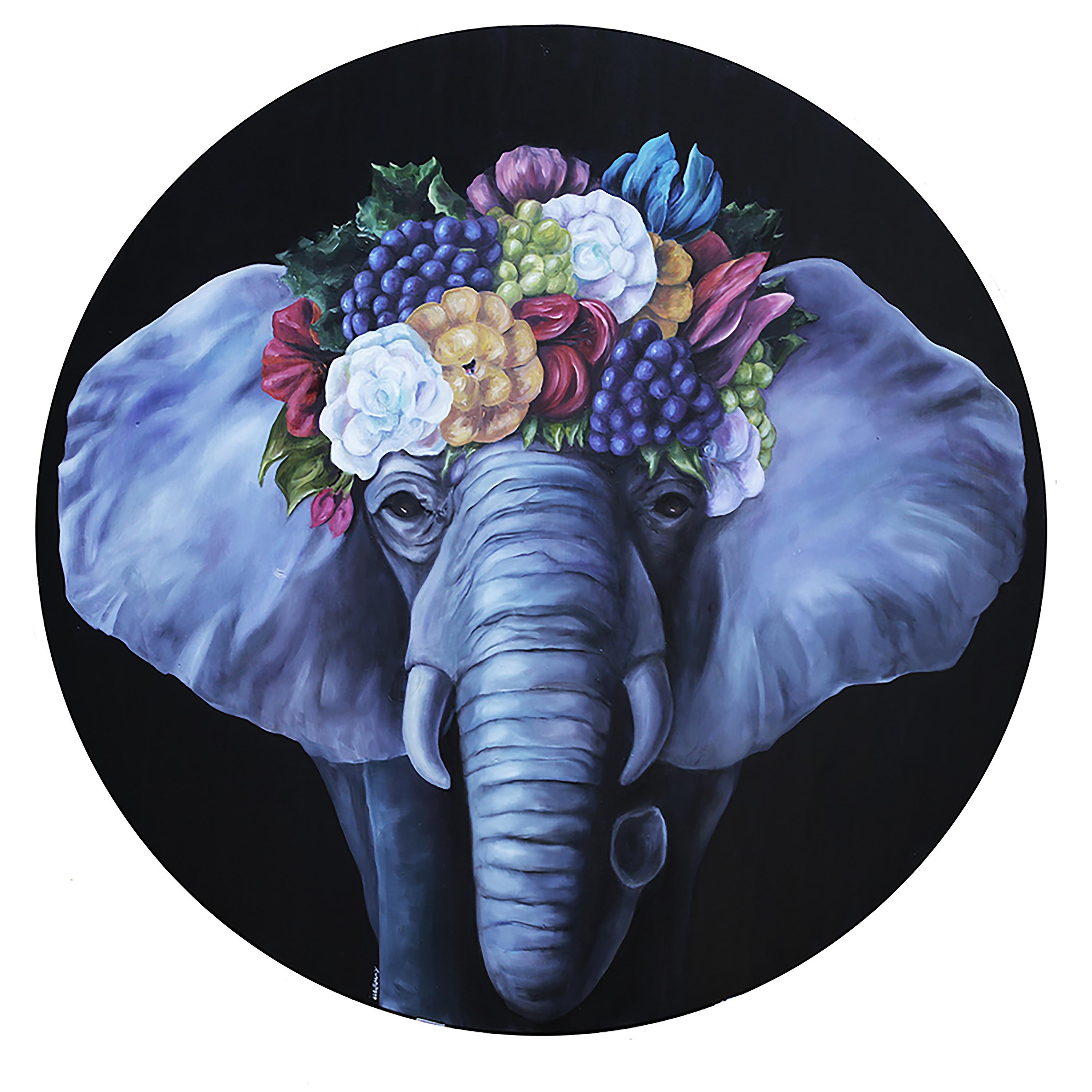 JJ Galloway Animal Painting - Elephant Queen - original artwork animal figurative realist pop art wild life