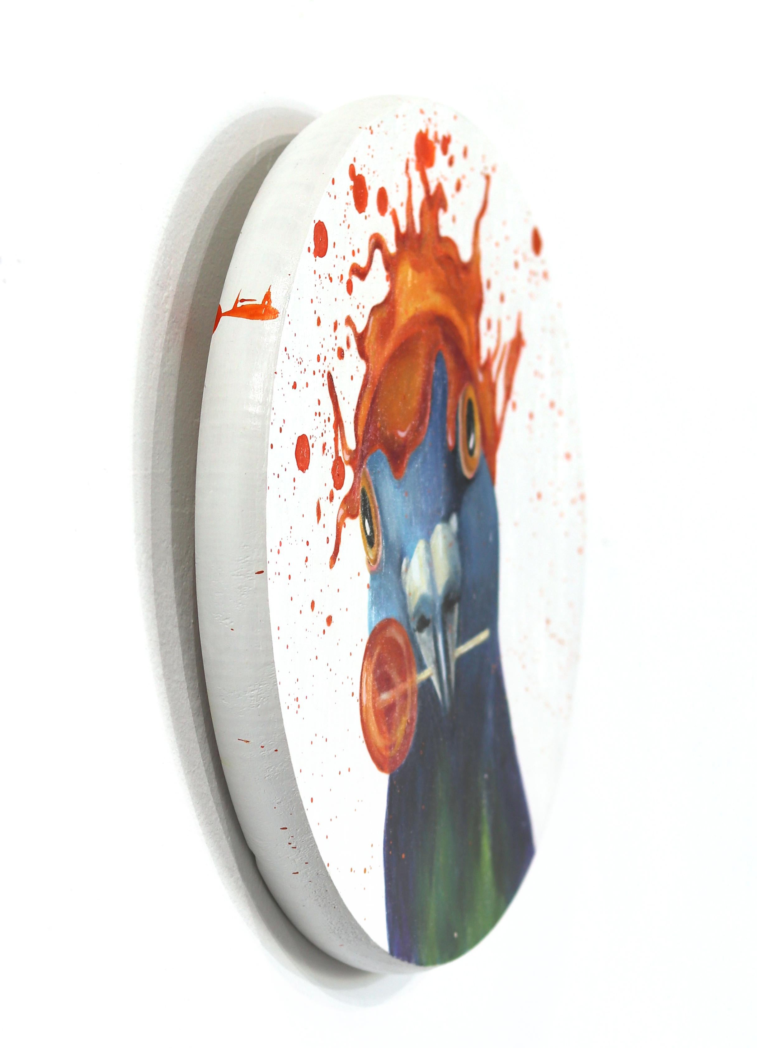 Lolli con spruzzi d'arancia - Pittura di uccelli e caramelle - Animal Painting Grigio di JJ Galloway