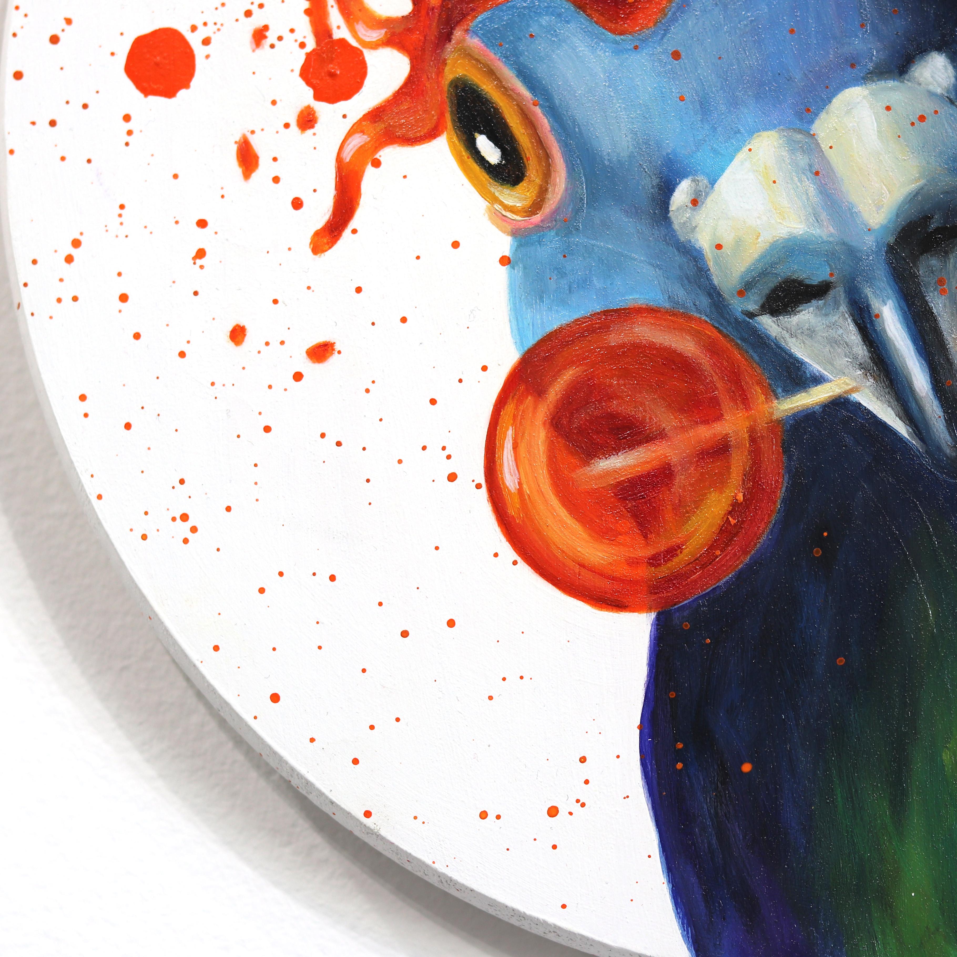 Lolli con spruzzi d'arancia - Pittura di uccelli e caramelle in vendita 3