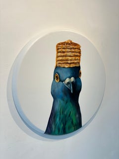Paloma panqueque - Obra de arte original contemporánea - pintura surrealista animal