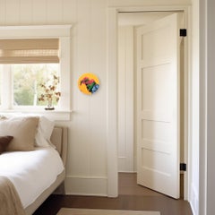 Pansy Gnome - Original Colorful Whimsical Bird Oil Painting on Wood Panel