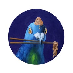 Ramen Pigeon - Oeuvre d'art contemporain originale - peinture animalière surréaliste