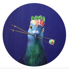 Sushi and Sashimi Pigeon - original artwork figurative realist pop art animal