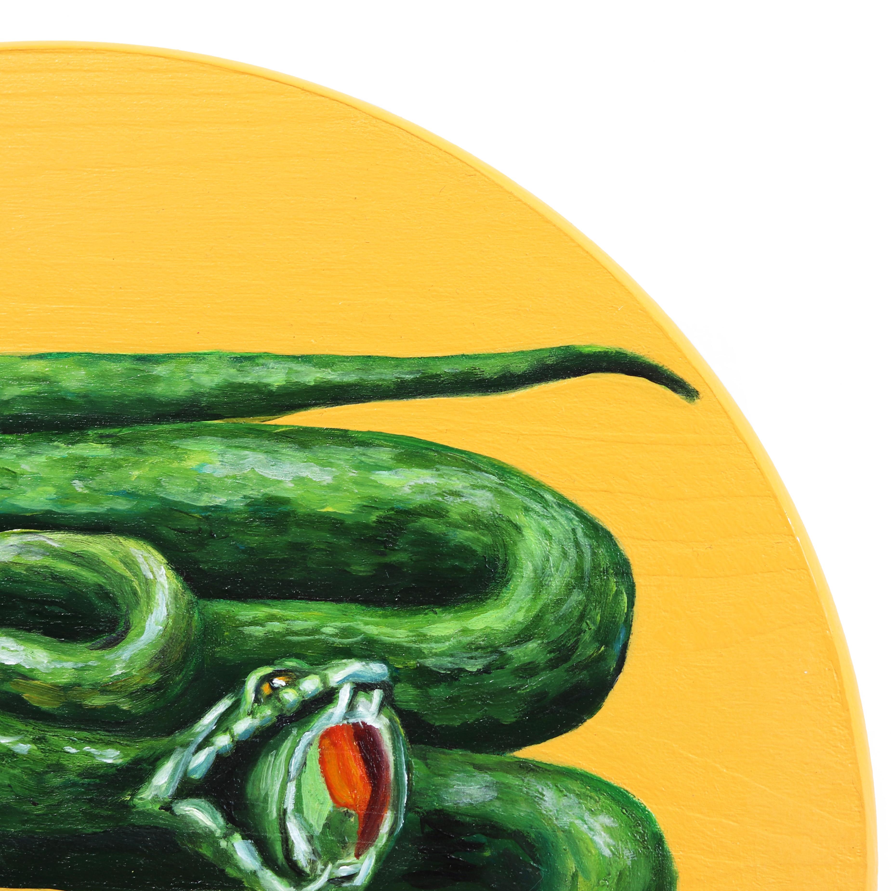 Serpiente Sushi sobre Amarillo - Divertida Pintura de Animales y Comida en venta 1