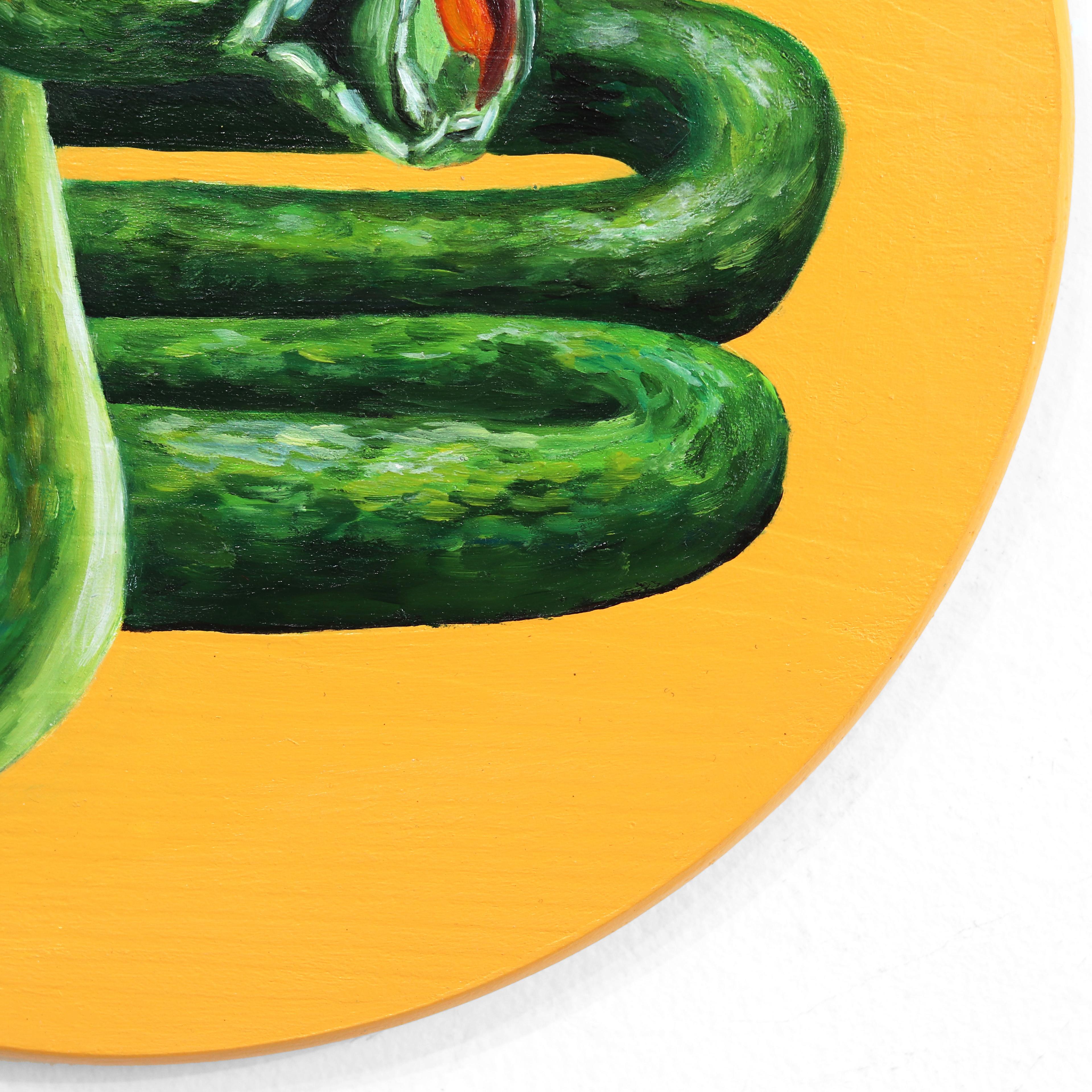 Serpiente Sushi sobre Amarillo - Divertida Pintura de Animales y Comida en venta 4