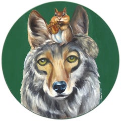 The Coyote and The Chipmunk - Whimsical Cute Animals Oil Painting on Wood Panel