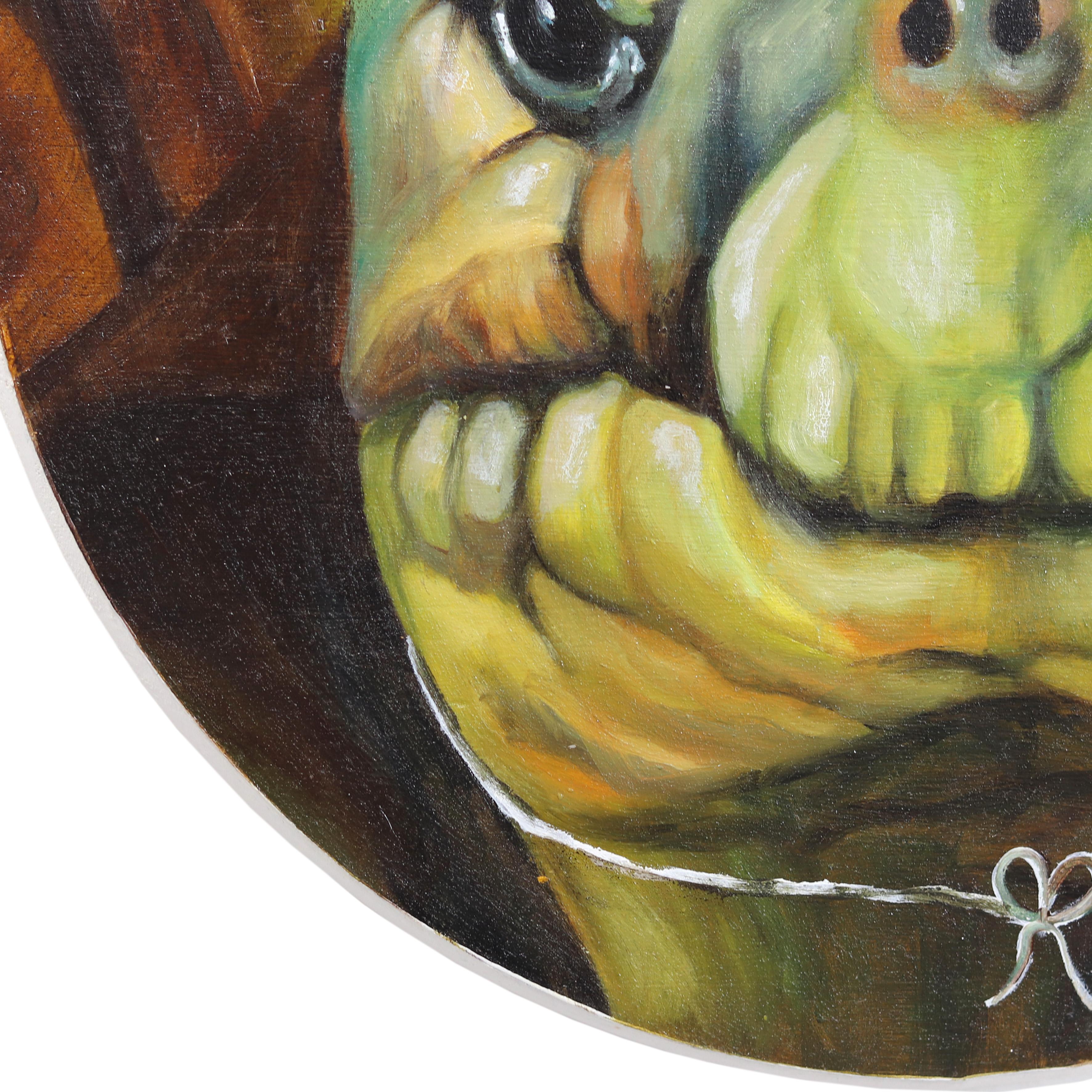 Turtle with a Macaroon Crown No. 1 - Playful Animal and Dessert Painting on Wood For Sale 4