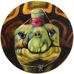 Turtle with a Macaroon Crown No. 1 - Playful Animal and Dessert Painting on Wood